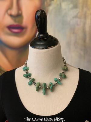18.5" Navajo Chimney Butte Large Natural Nugget Turquoise and Sterling Silver Navajo Pearl Necklace NK92
