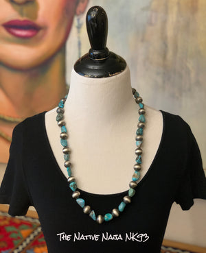 Navajo Chimney Butte LRG Turquoise & Sterling Silver Navajo Pearl Necklace NK93