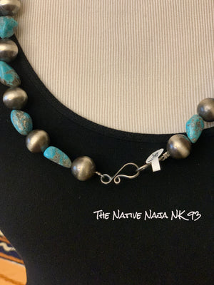 Navajo Chimney Butte LRG Turquoise & Sterling Silver Navajo Pearl Necklace NK93