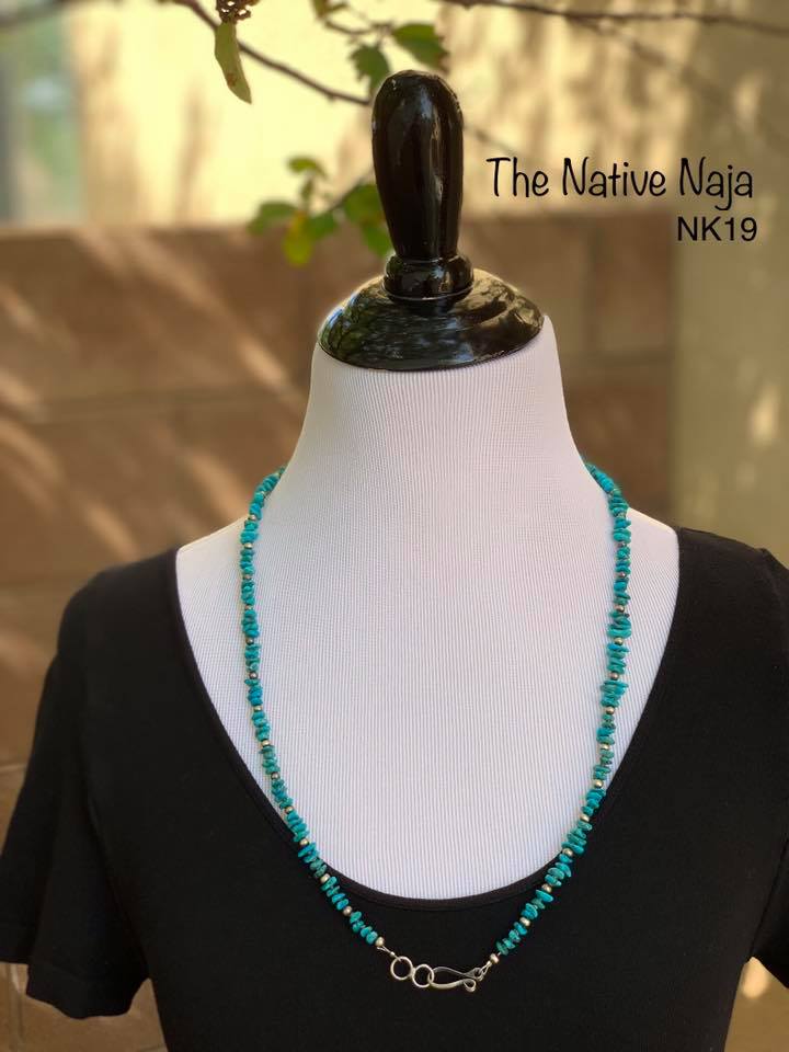 28" Chimney Butte Kingman Turquoise & Sterling Silver Navajo Pearls Necklace NK19