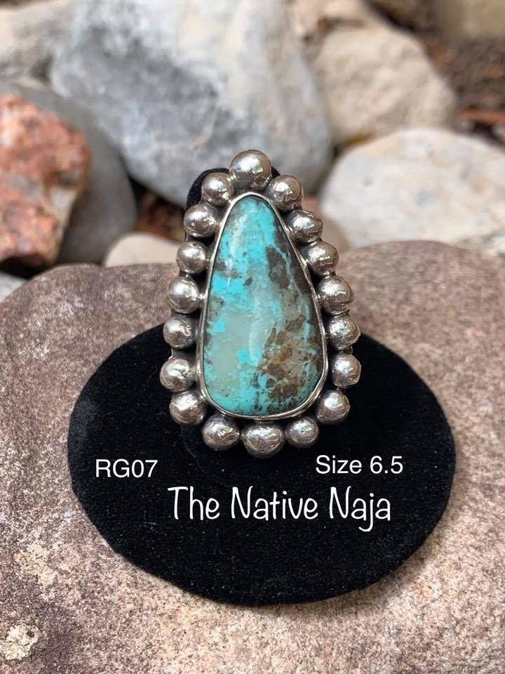 Navajo Sterling Silver & Kingman Turquoise Ring Size 6.5 RG07