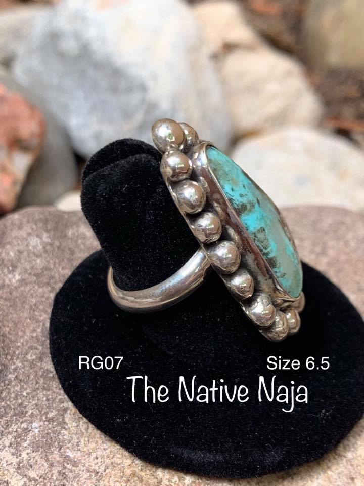 Navajo Sterling Silver & Kingman Turquoise Ring Size 6.5 RG07