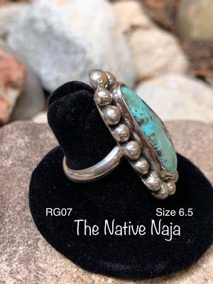 Navajo Sterling Silver & Kingman Turquoise Ring Size 6.5 RG07