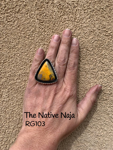 Navajo Chimney Butte Sterling Silver & Bumblebee Jasper Triangle Ring SZ 6 1/2 RG103