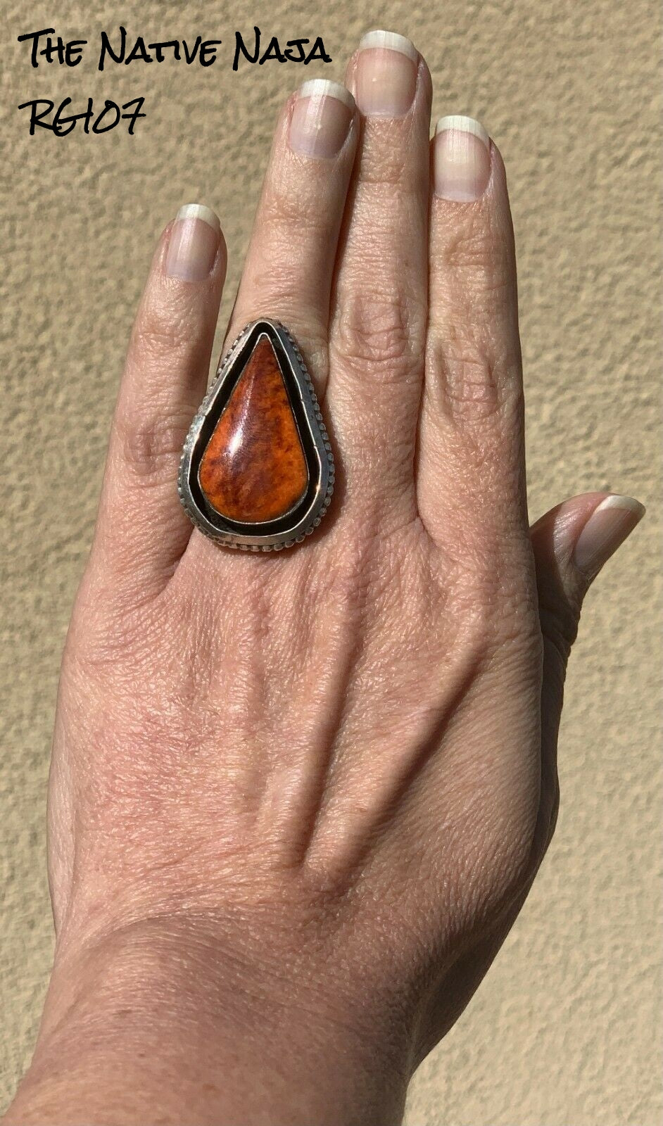 Navajo Chimney Butte Sterling Silver & Spiny Oyster Teardrop Ring Size 6 1/4 RG107