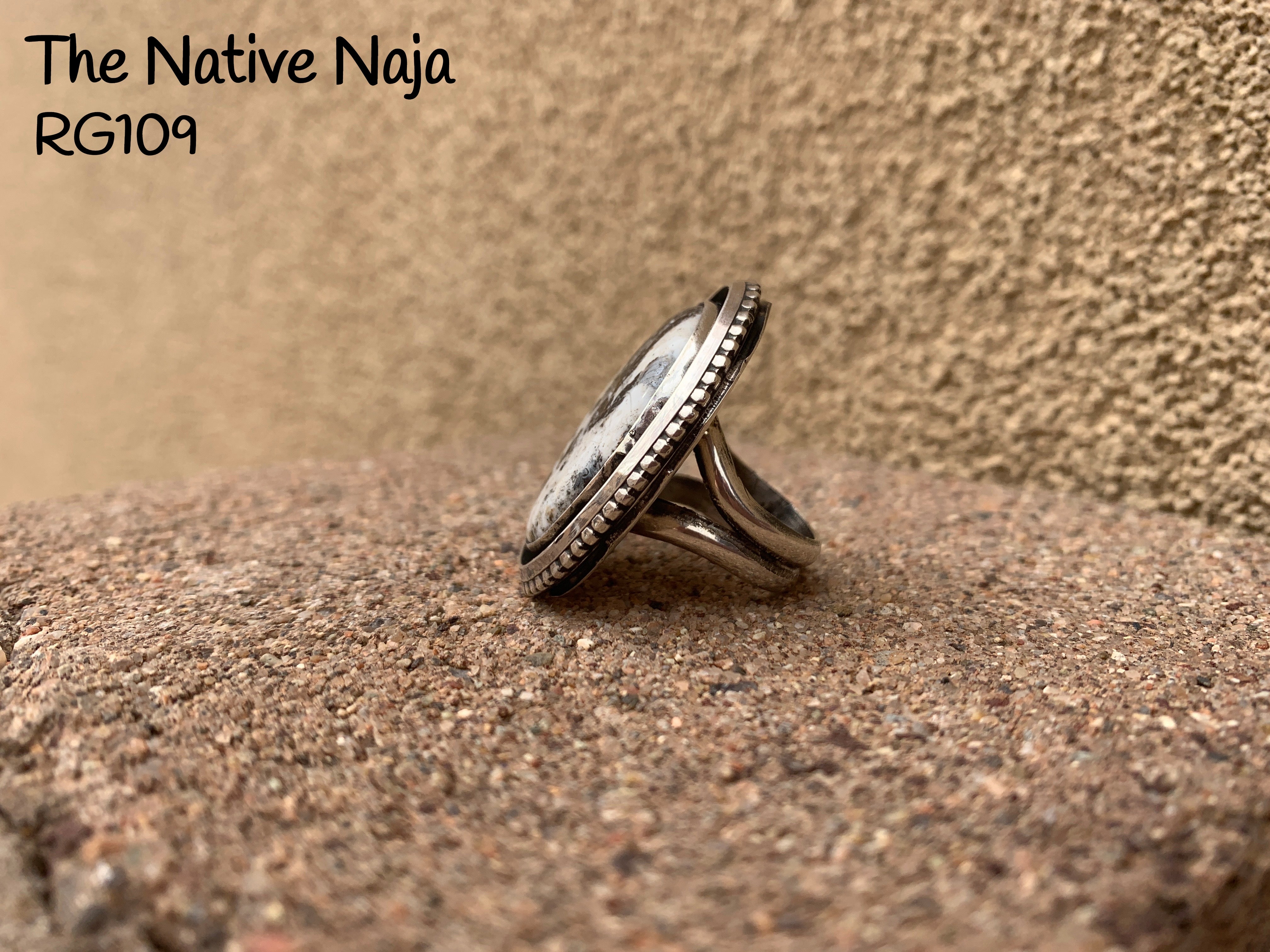 Large Navajo Genuine Sterling Silver & White Buffalo Oval Ring Size 6 3/4 RG109