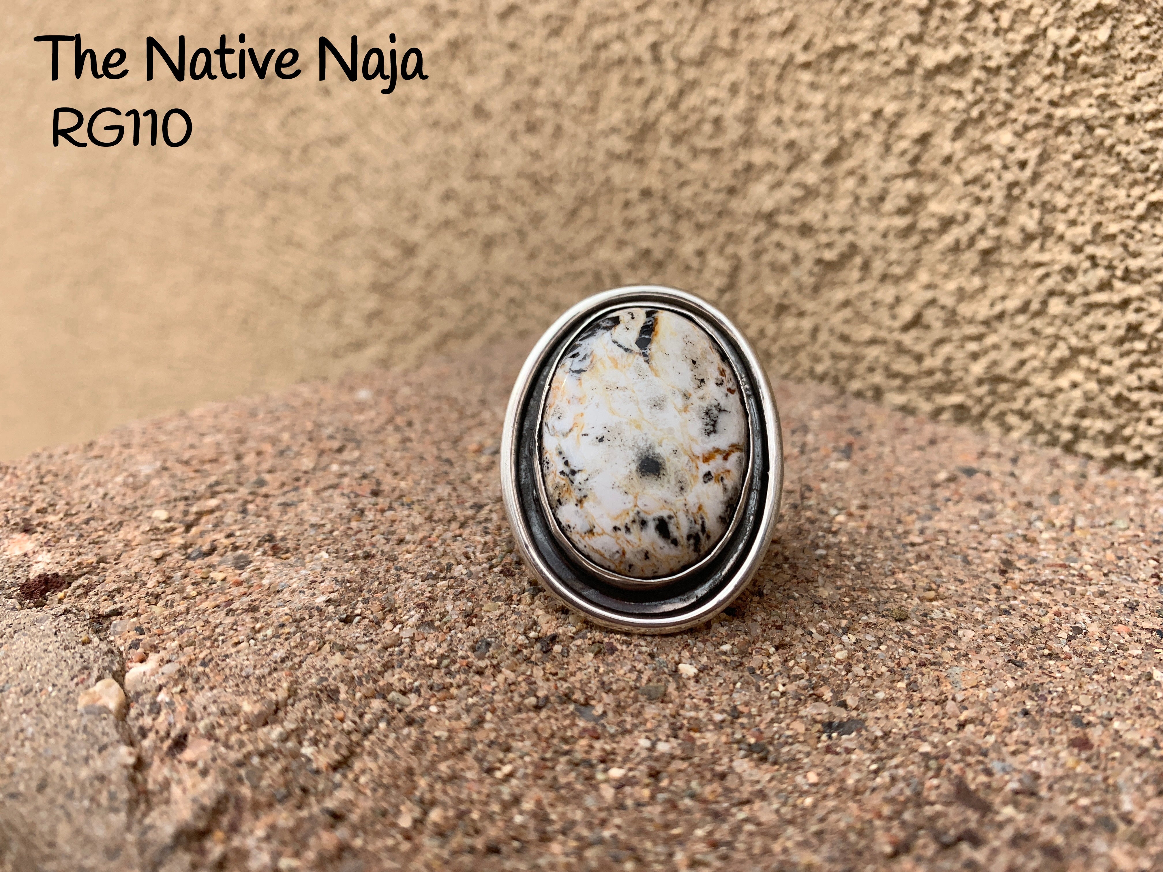 Navajo Chimney Butte Sterling Silver & White Buffalo Oval Ring Size 6 3/4 RG110