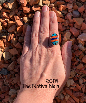 Unisex Mens Navajo Chimney Butte Sterling Silver & Multi Stone Inlay Oval Ring Size 9 RG114