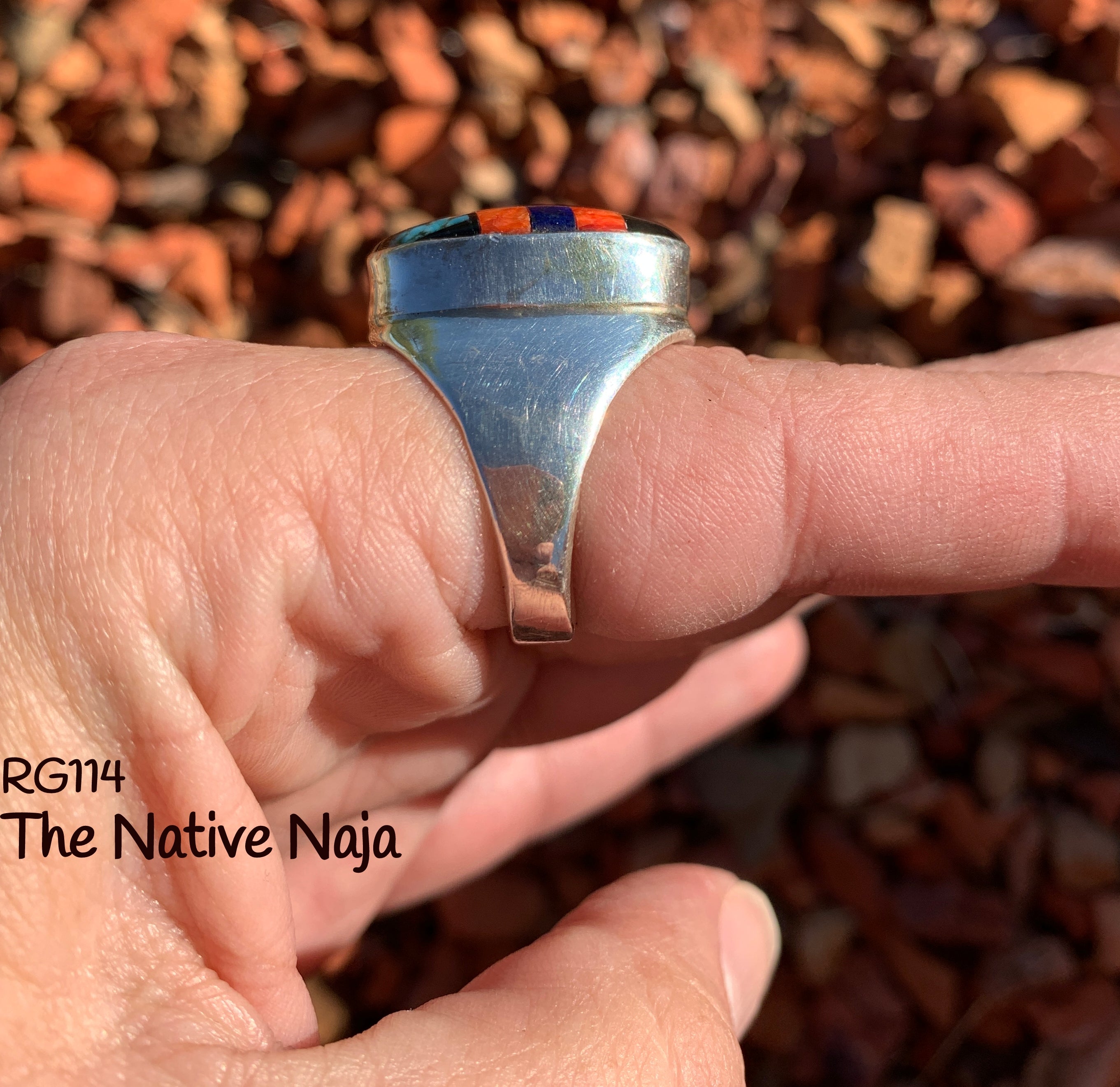 Unisex Mens Navajo Chimney Butte Sterling Silver & Multi Stone Inlay Oval Ring Size 9 RG114