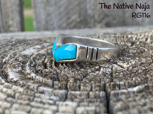 Zuni Genuine Sterling Silver & Turquoise Inlay Stackable Band Ring Size 6 1/2 RG116