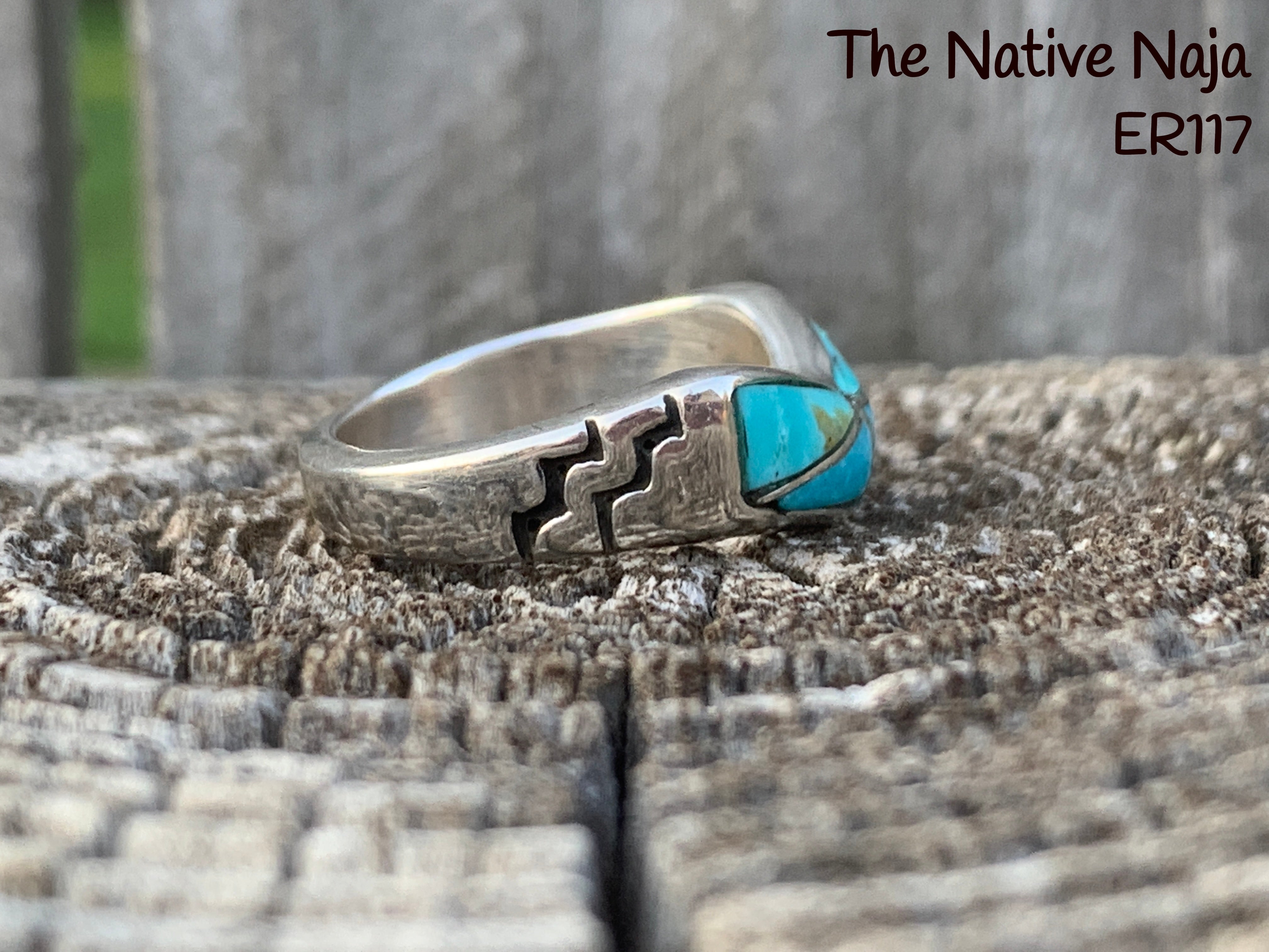 Zuni Genuine Sterling Silver & Turquoise Inlay Stackable Band Ring Size 6 1/2 RG117
