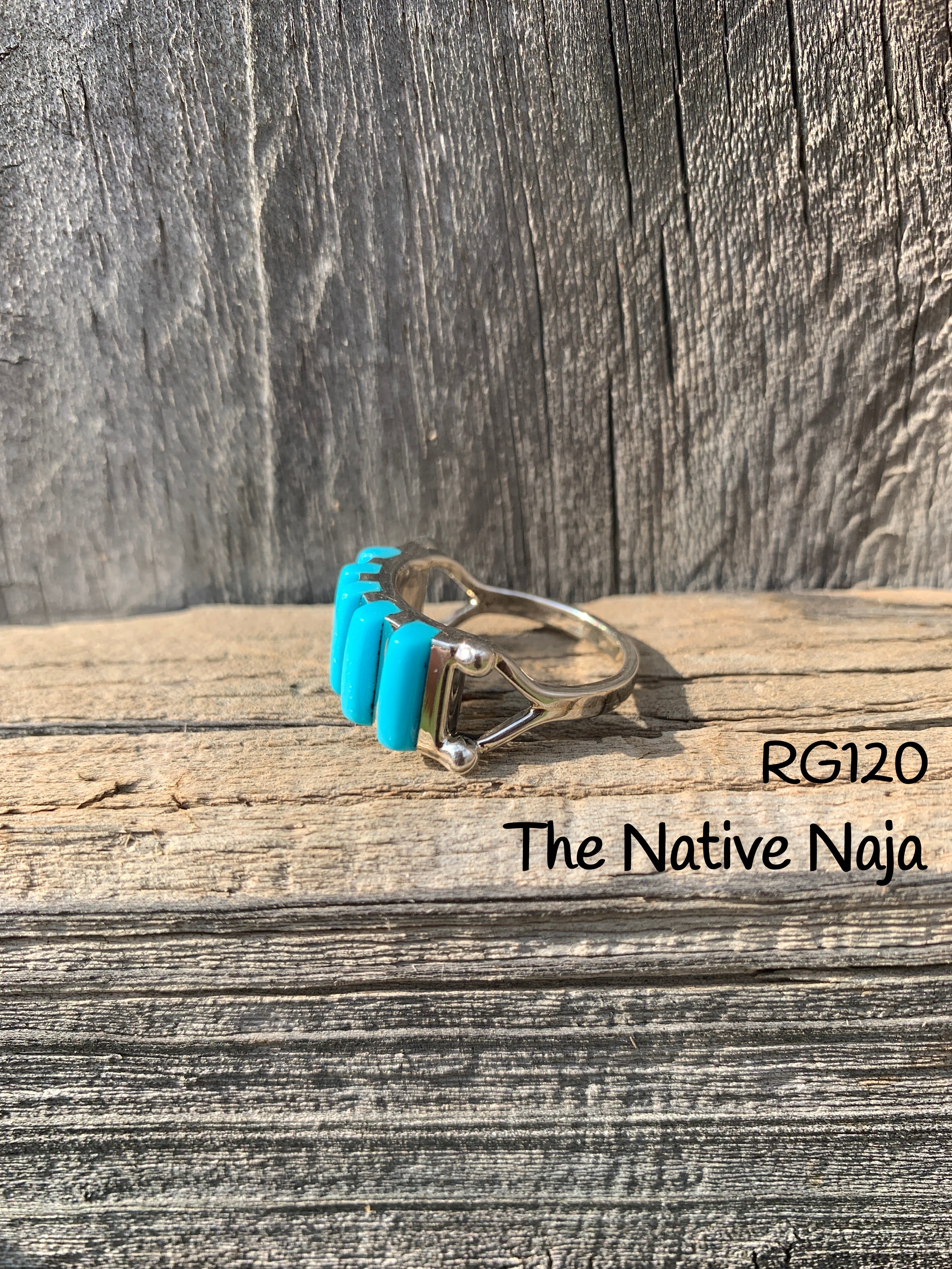 Zuni Signed Genuine Sterling Silver & Petit Point Turquoise Band Ring RG120
