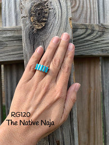 Zuni Signed Genuine Sterling Silver & Petit Point Turquoise Band Ring RG120