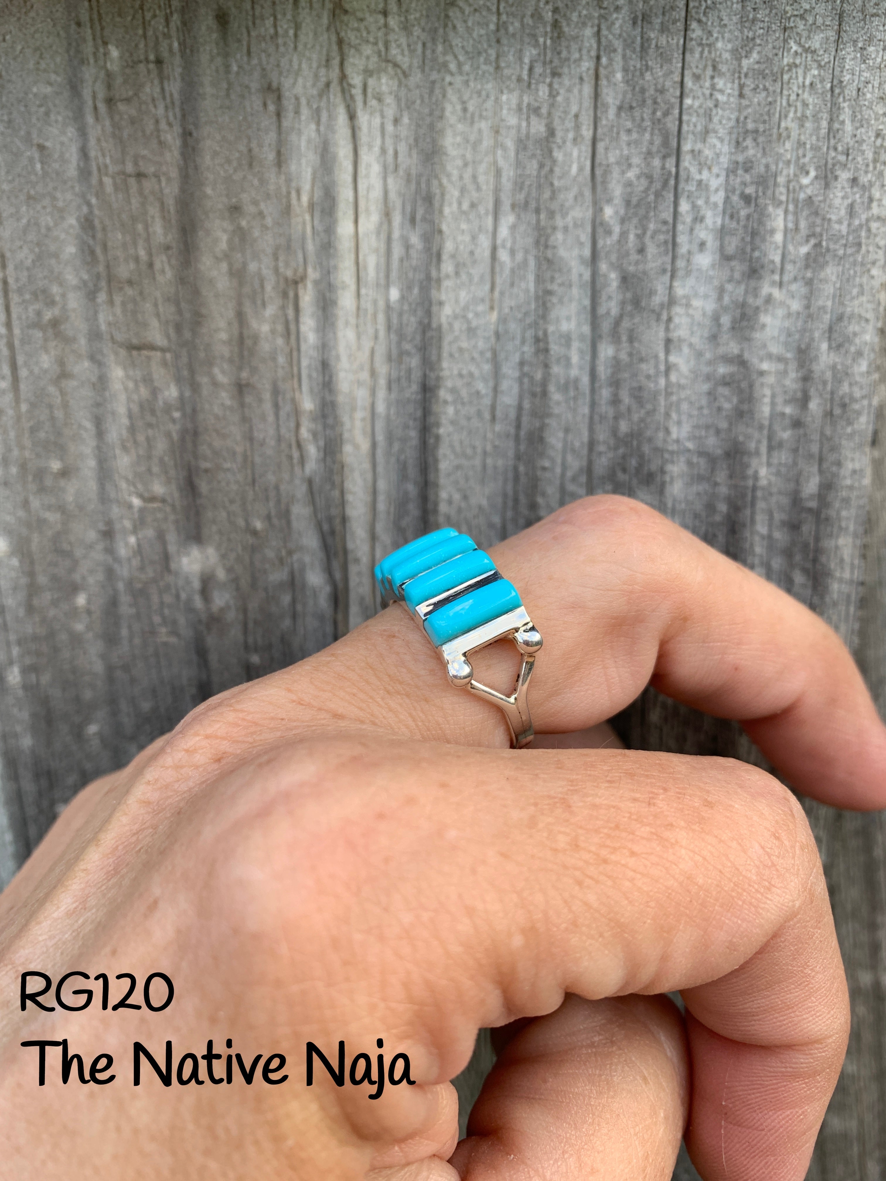 Zuni Signed Genuine Sterling Silver & Petit Point Turquoise Band Ring RG120