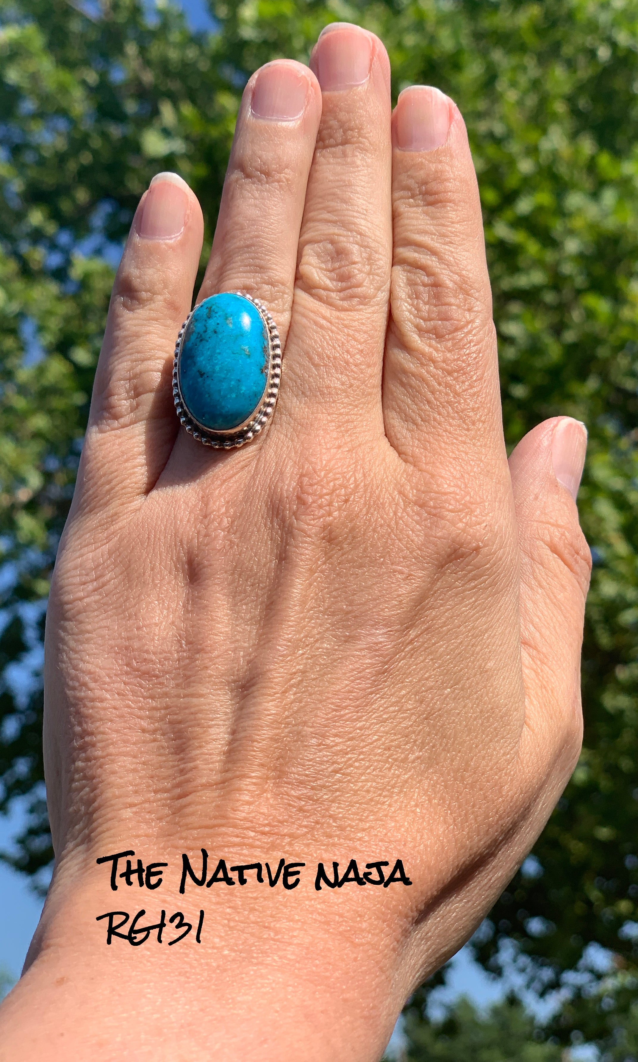 Navajo Art Platero Sterling Silver & Kingman Turquoise Ring SZ 7 1/2 RG131