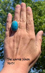 Navajo Art Platero Sterling Silver & Kingman Turquoise Ring SZ 8 3/4 RG132