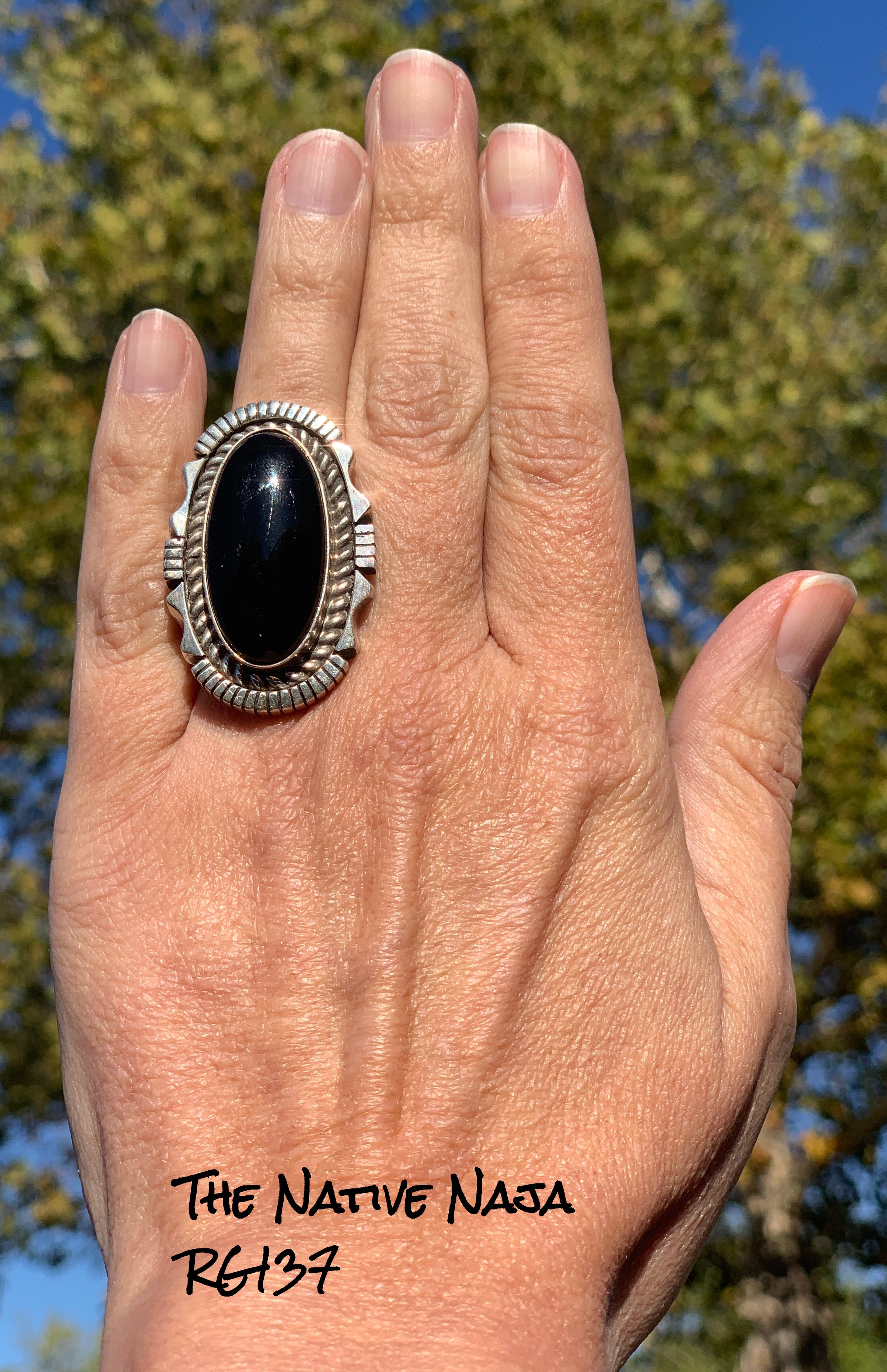 Large Navajo Eddie Secetaro Sterling Silver & Black Onyx Ring Size 7 RG137