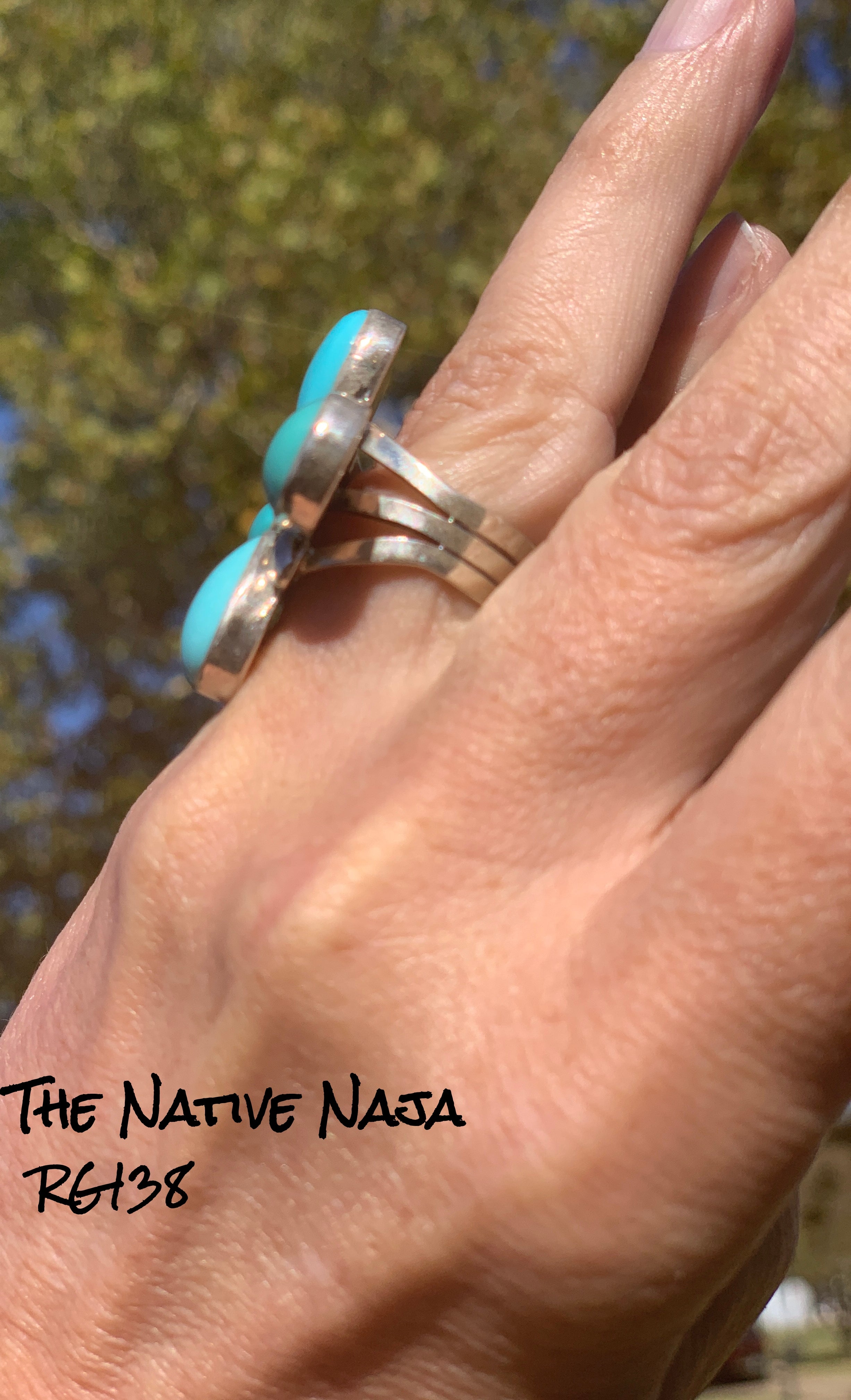 Large Navajo Etta Endito Genuine Sterling Silver & Campitos Turquoise Ring Size 7 1/2 RG138