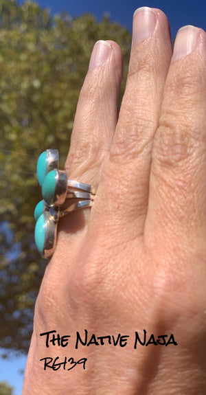 Large Navajo Etta Endito Genuine Sterling Silver & Campitos Turquoise Ring Size 6 3/4 RG139