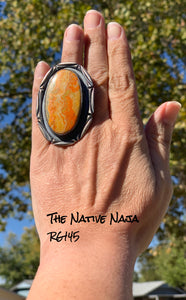 Large Navajo Chimney Shadow Box Sterling Silver & Bumblebee Jasper Ring RG145