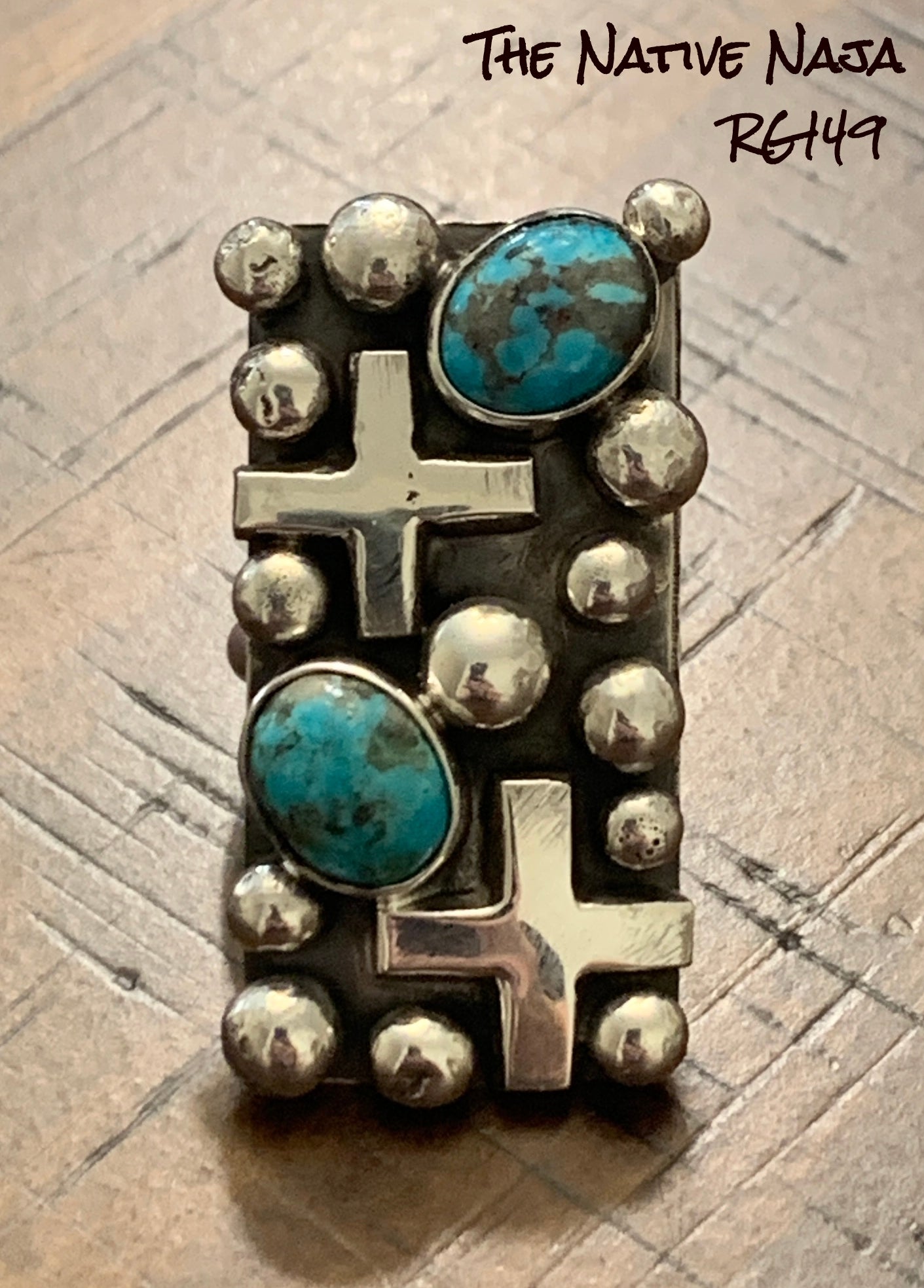 Chimney Butte Genuine Turquoise & Silver Cross & Dot Ring Size 7 1/2 RG149