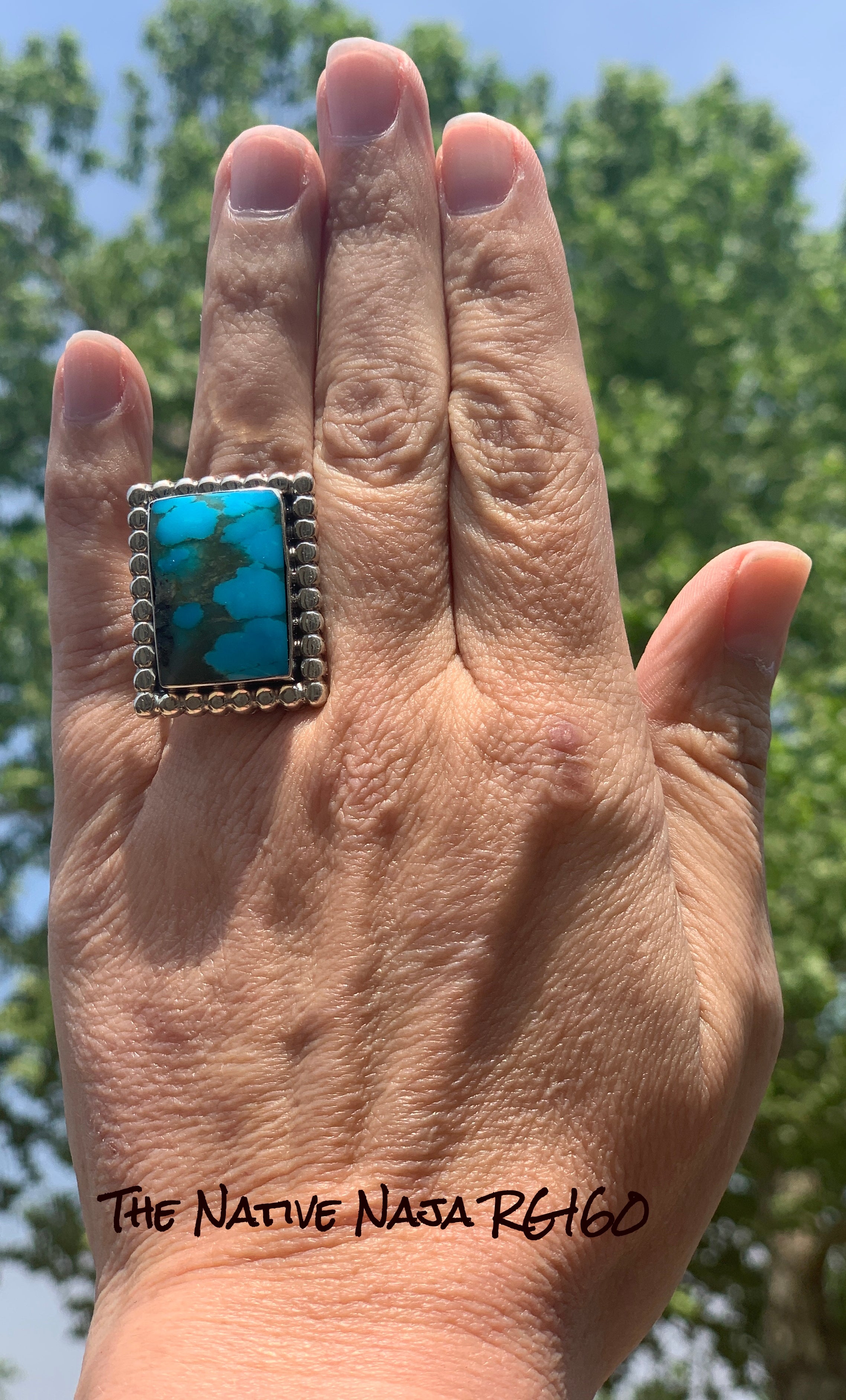 Navajo Gregg Yazzie Rectangle Sterling Silver & Turquoise Ring Size 8 1/4 RG160