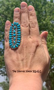 LRG Navajo Justina Wilson Petit Point Turquoise & Sterling Silver Ring Size 7 1/2 RG162
