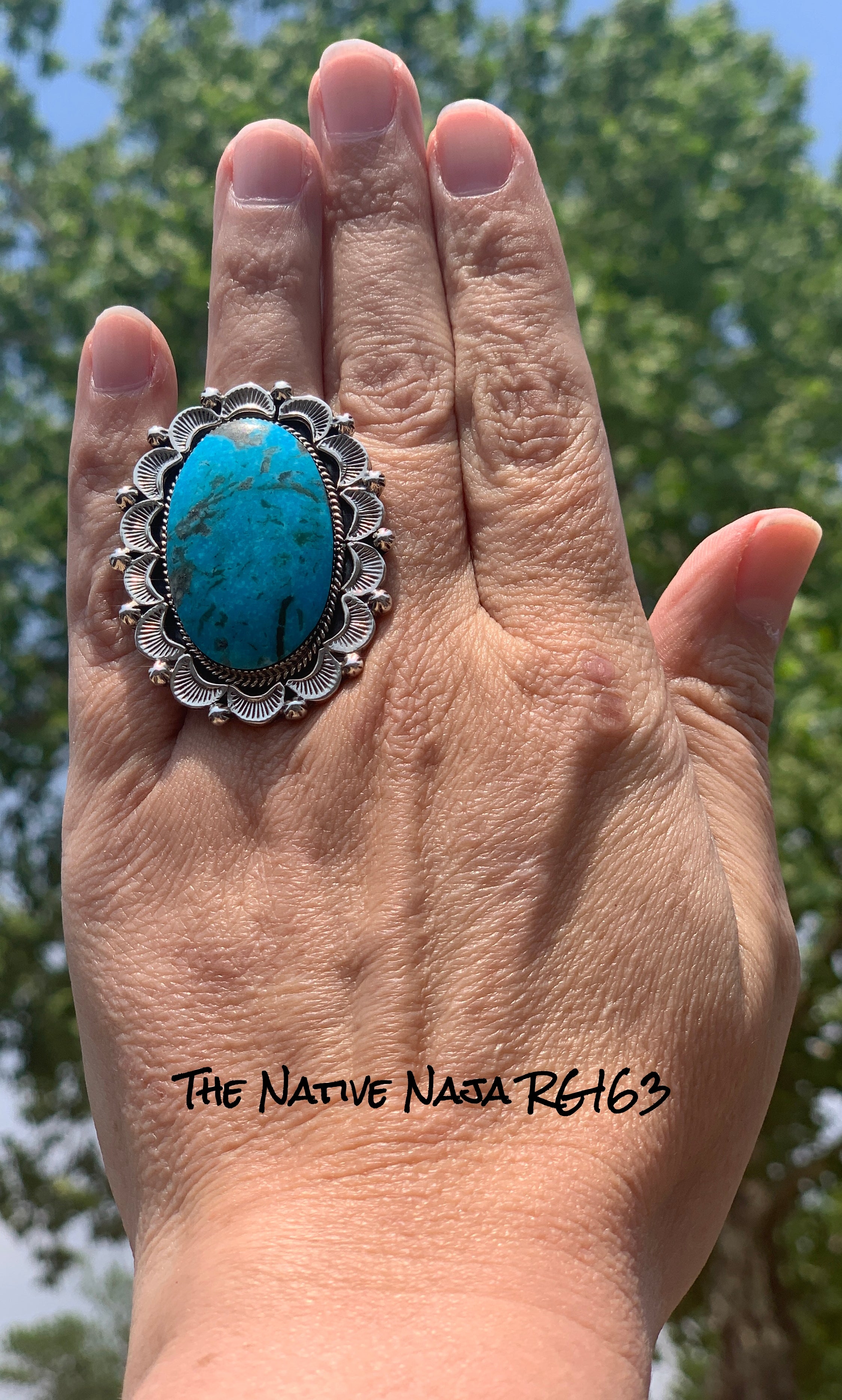 Large Navajo Loretta Delgarito Oval Turquoise & Sterling Silver Ring Size 6 3/4 RG163