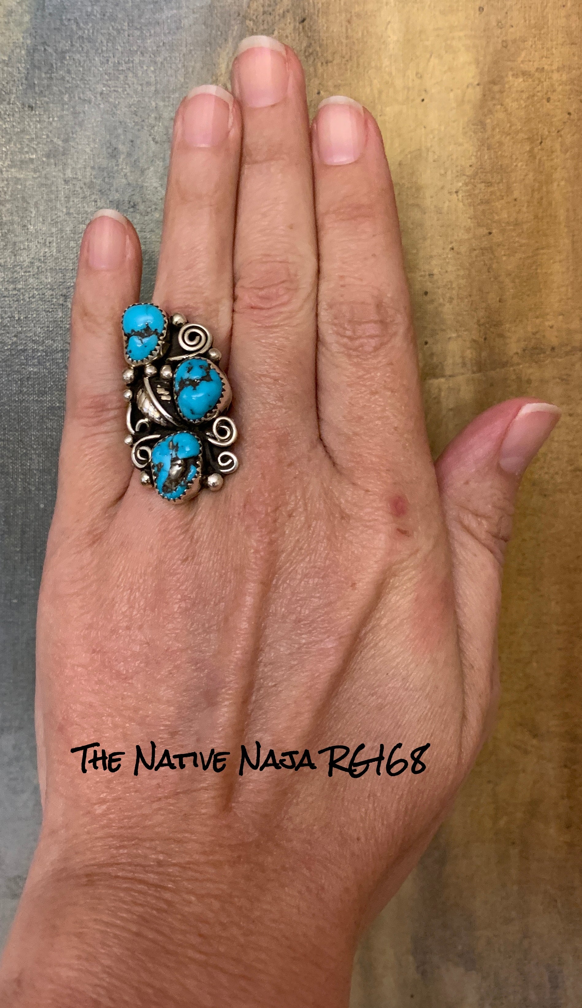 Traditional Navajo Shirley Largo Turquoise & Sterling Silver Ring Size 9 RG168