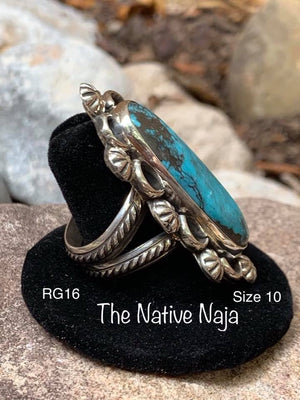 Navajo Sterling Silver & Kingman Turquoise Ring Size 10 RG16