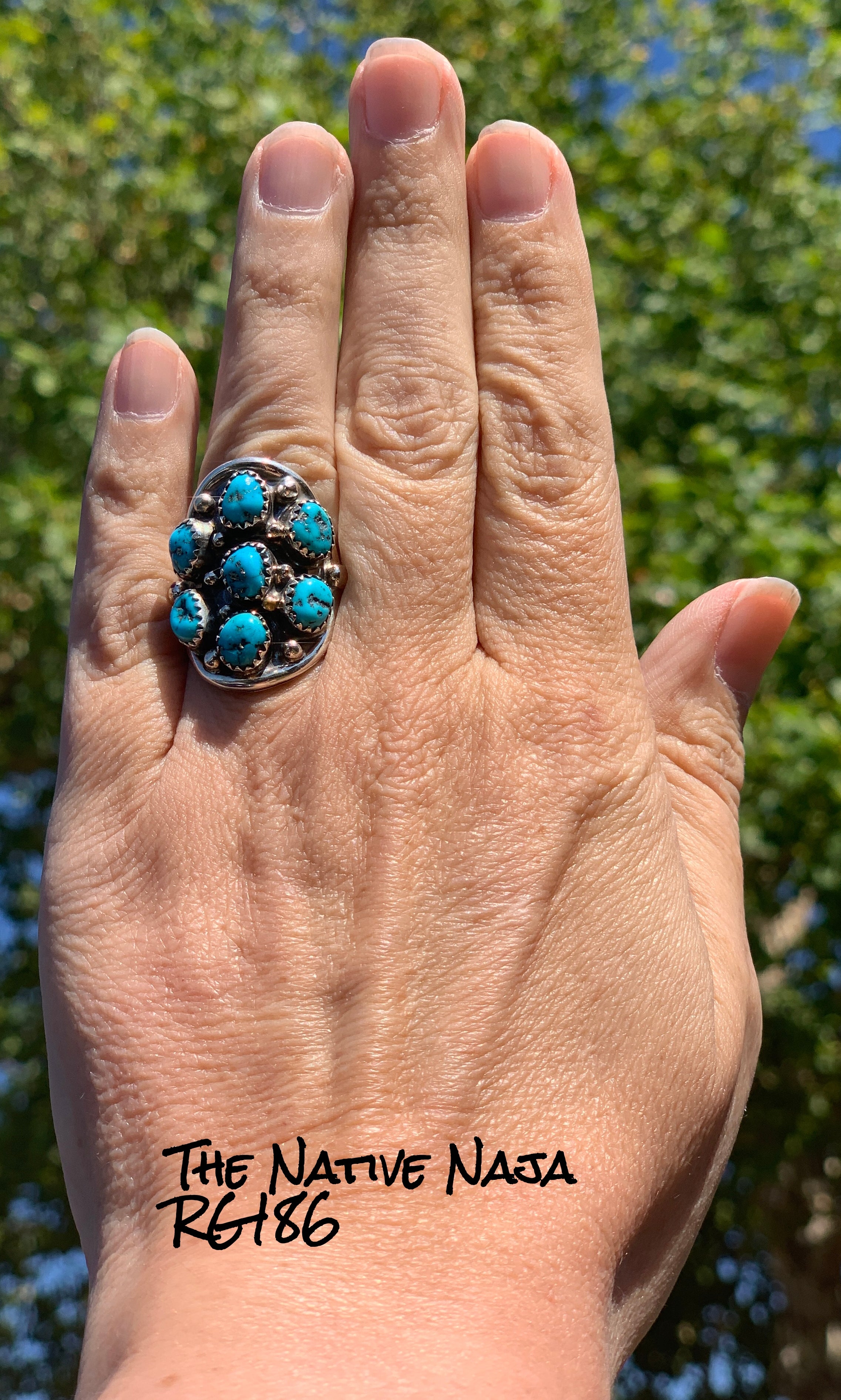 Navajo Rita Dawes Sterling Silver & Kingman Turquoise Saddle Ring Size 7 RG186