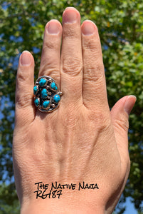 Navajo Rita Dawes Sterling Silver & Kingman Turquoise Saddle Ring Size 7 1/4 RG187