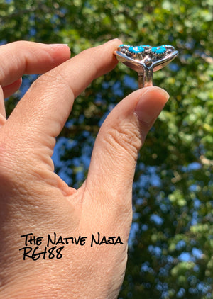 Navajo Rita Dawes Sterling Silver & Kingman Turquoise Saddle Ring Size 7 3/4 RG188