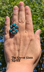 Navajo Rita Dawes Sterling Silver & Kingman Turquoise Saddle Ring Size 7 3/4 RG188