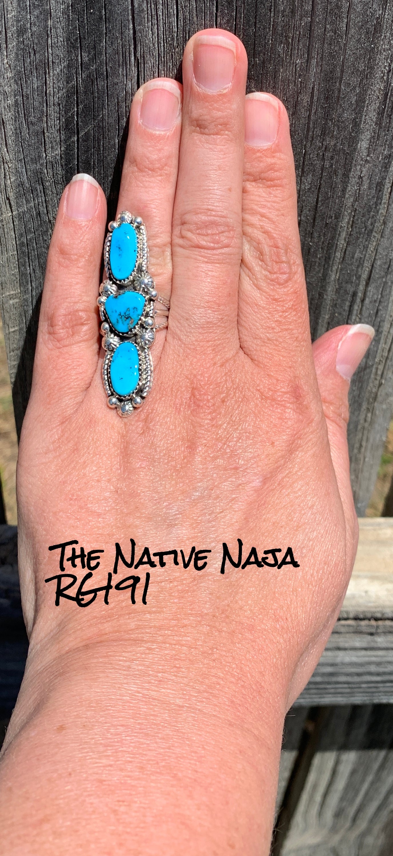 Large 3 Stone Robert Begay Navajo Sterling Silver & Kingman Turquoise Ring Size 8 RG191
