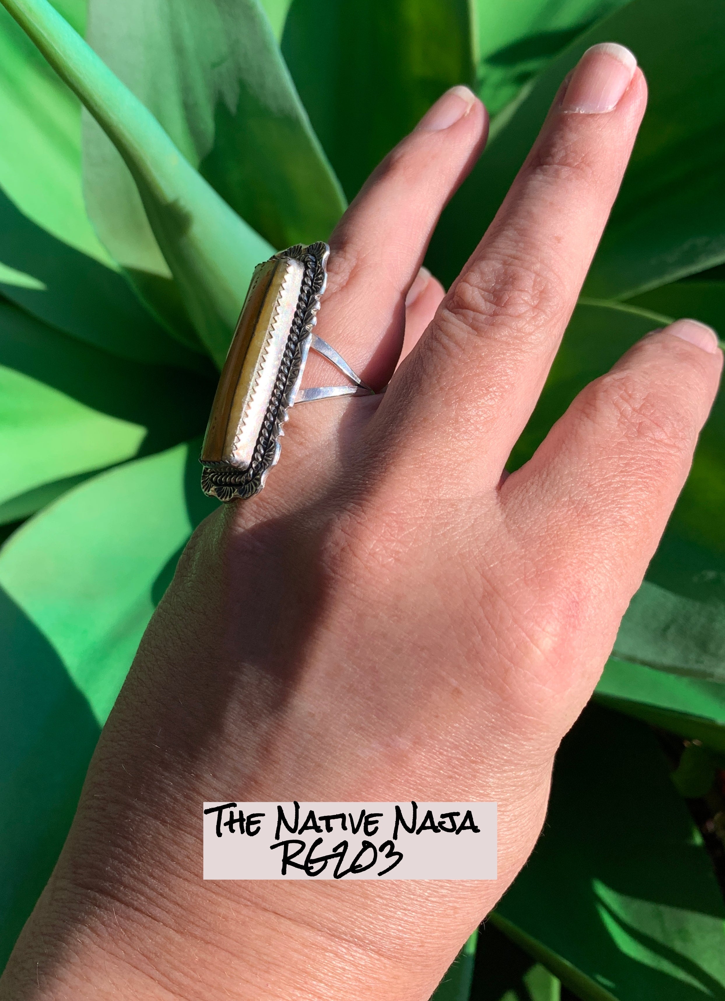 Signed Navajo Sterling Silver & Bumblebee Jasper Ring Size 7 1/4 RG203