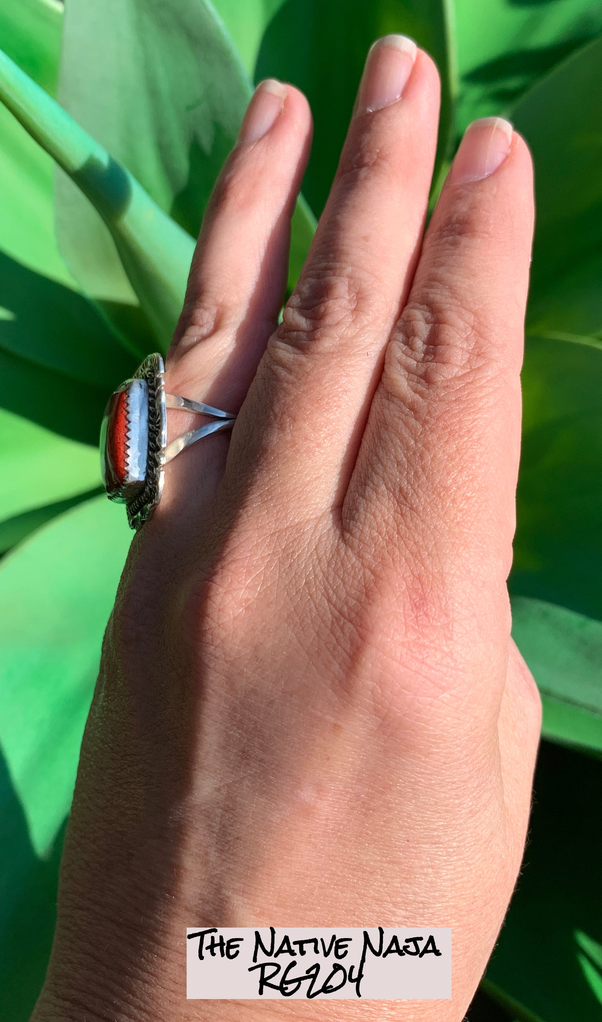 Signed Navajo Sterling Silver & Orange Spiny Oyster Ring Size 7 1/4 RG204