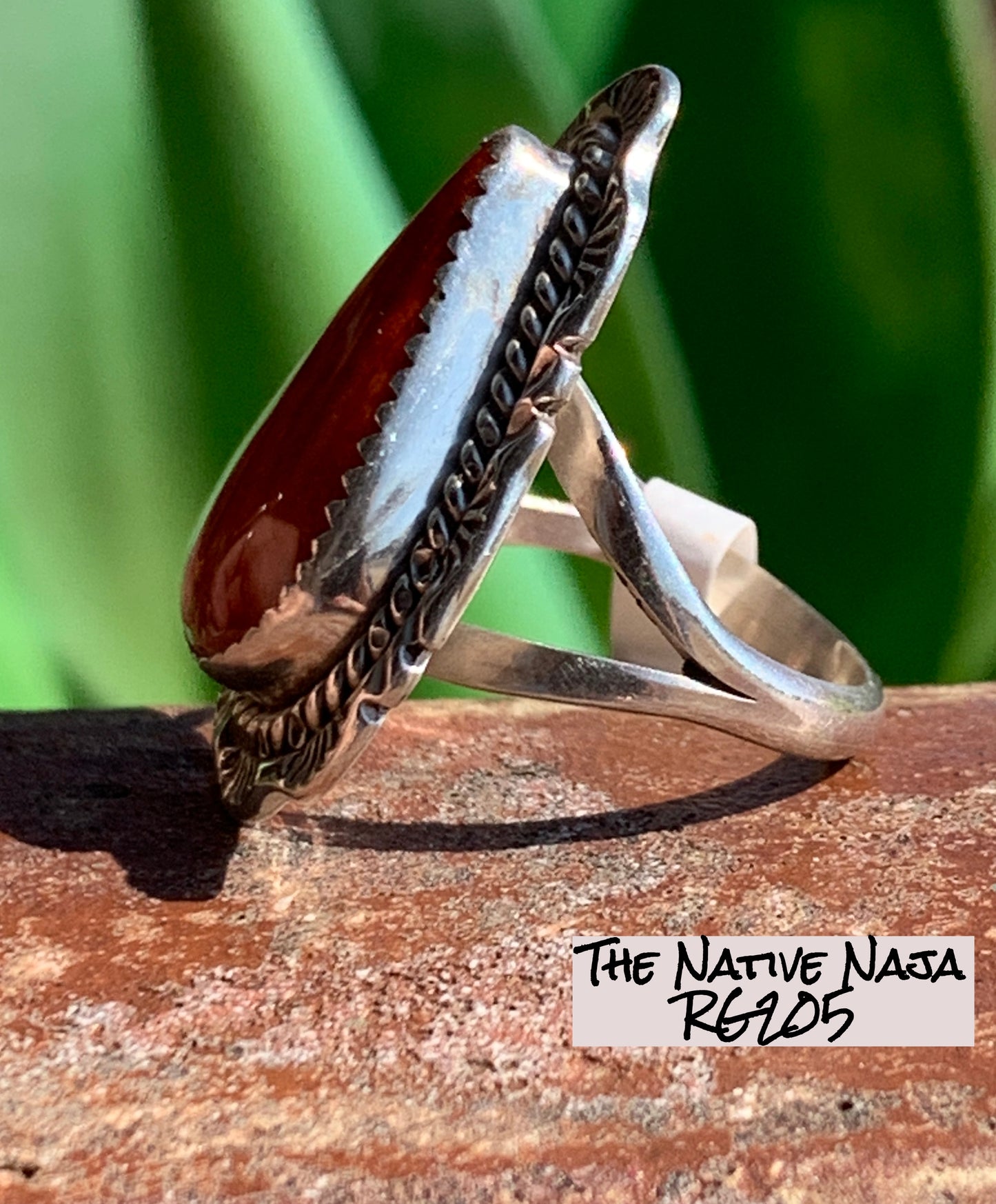 Signed Navajo Sterling Silver & Orange Spiny Oyster Ring Size 7 1/4 RG205