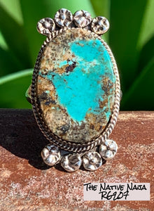 Signed Navajo Sterling Silver & Stone Mountain Turquoise Ring Size 8 RG207