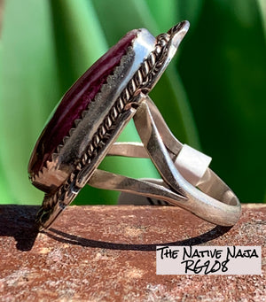Signed Navajo Sterling Silver & Purple Spiny Oyster Ring Size 8 1/2 RG208