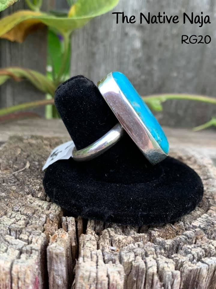 Navajo Sterling Silver & Kingman Turquoise Ring Size 7 1/4 RG20