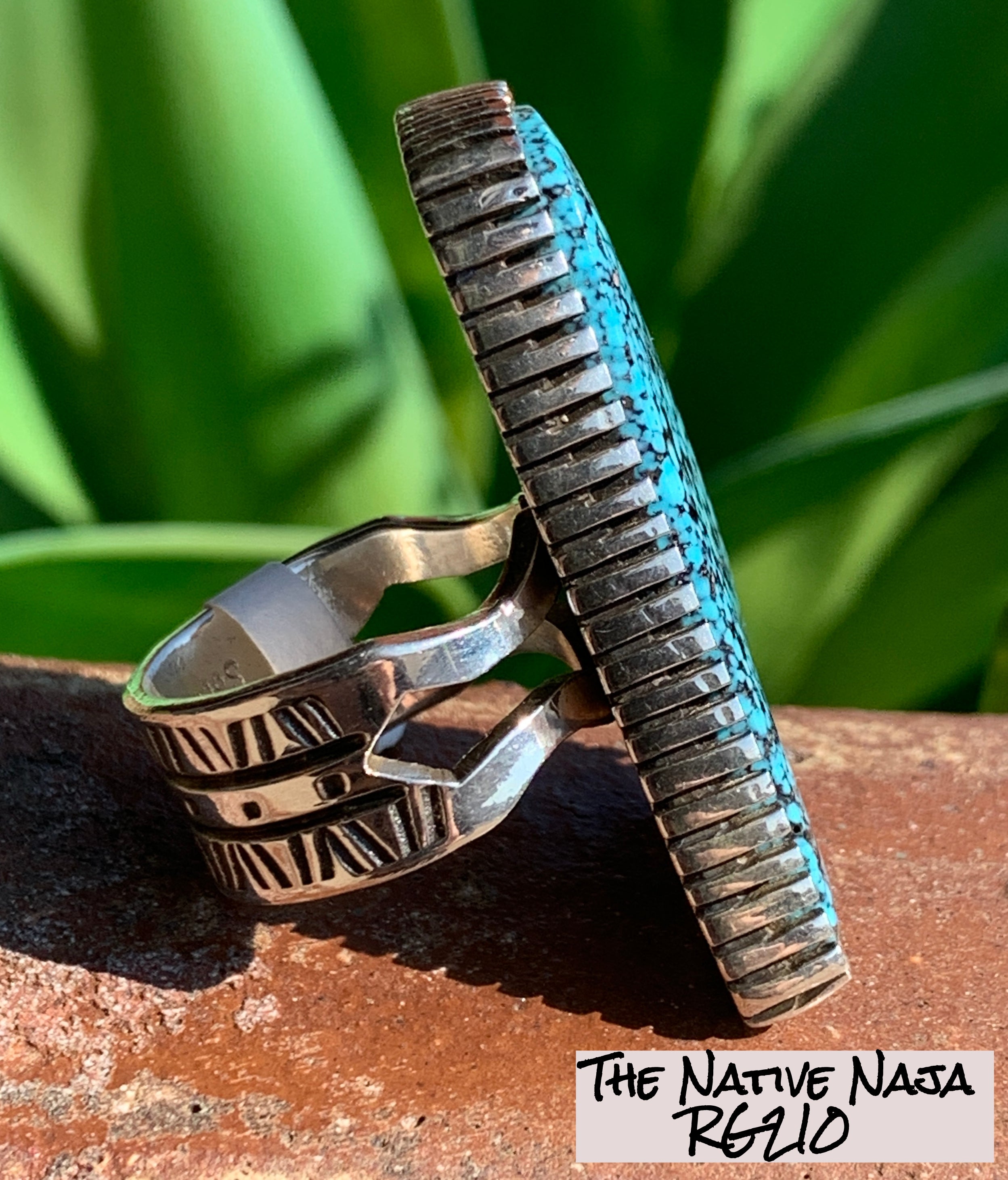 NM Navajo Landon Secatero Spiderweb Kingman Turquoise & Sterling Silver Statement Ring SZ 7 1/2 RG210
