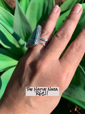 NM Navajo Landon Secatero Kingman Turquoise & Sterling Silver Statement Ring SZ 7.5 RG211