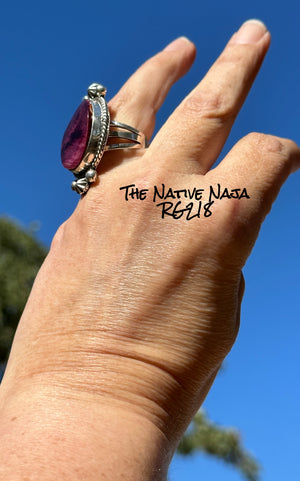 Stunning Navajo Larry Yazzie Sterling Silver & Purple Spiny Oyster Ring Size 7 3/4 RG218
