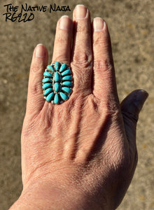Large Navajo Jesse Williams Oval Petit Point Turquoise & Sterling Silver Ring Size 7 RG220