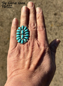 Large Navajo Jesse Williams Oval Petit Point Turquoise & Sterling Silver Ring Size 8 RG222