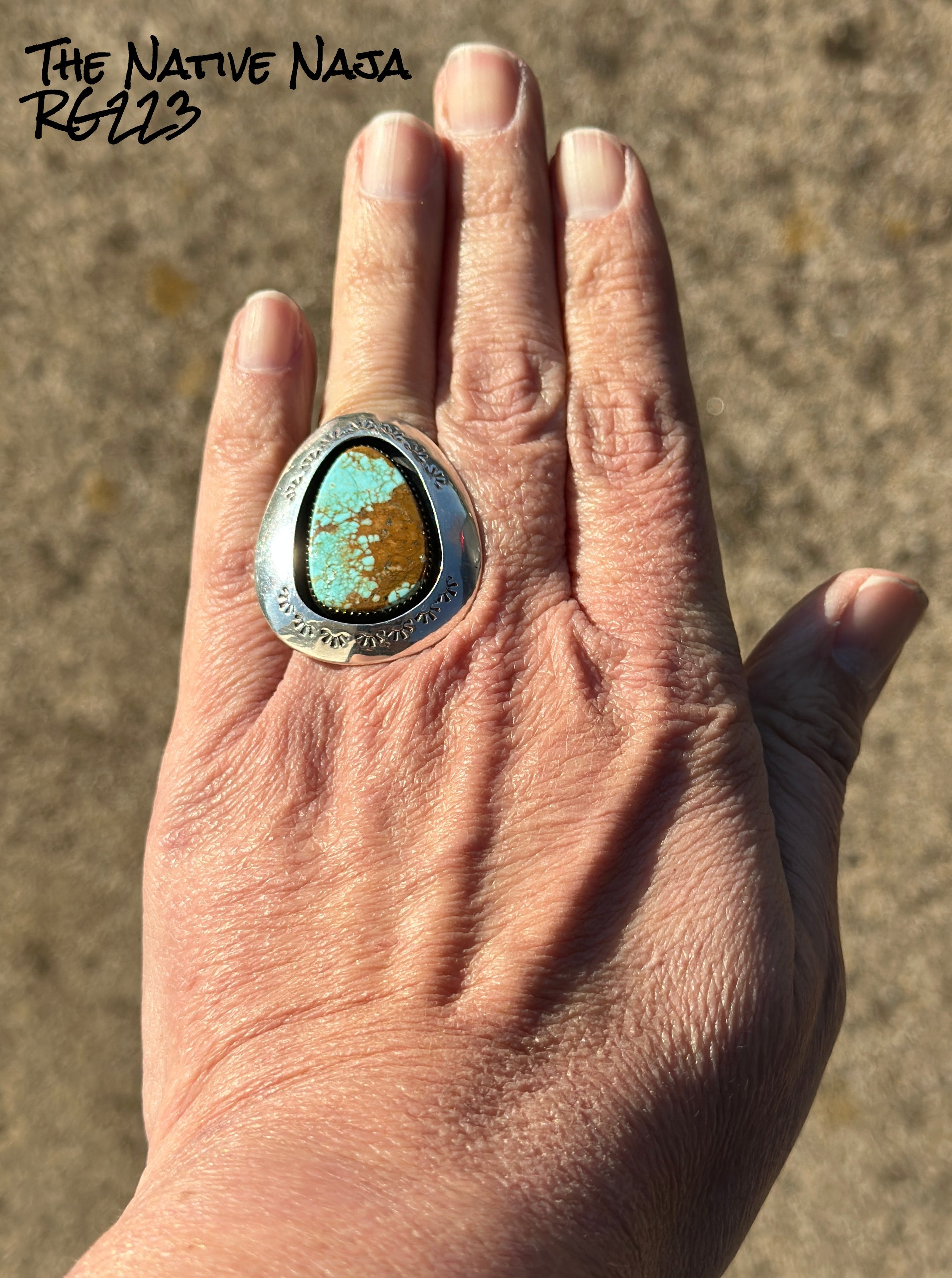 Navajo Signed Mine #8 Turquoise & Sterling Silver Shadow Box Ring Size 7 1/2 RG223