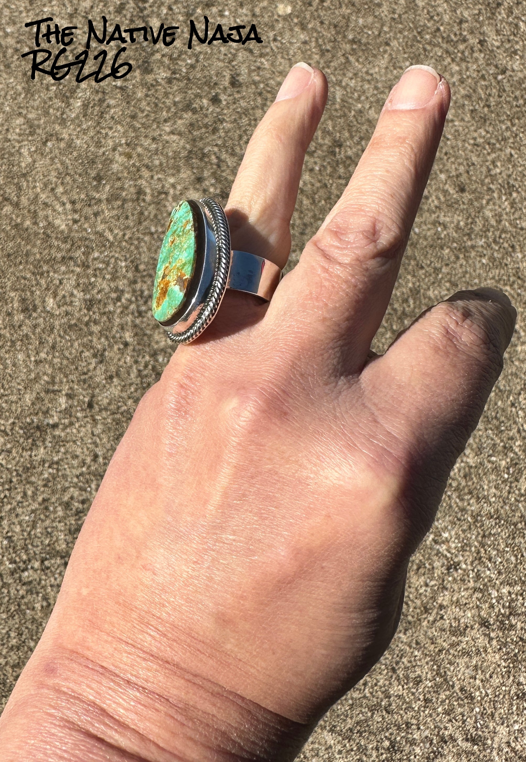 Stunning Navajo Leon Martinez Royston Turquoise & Sterling Silver Adjustable Ring RG226