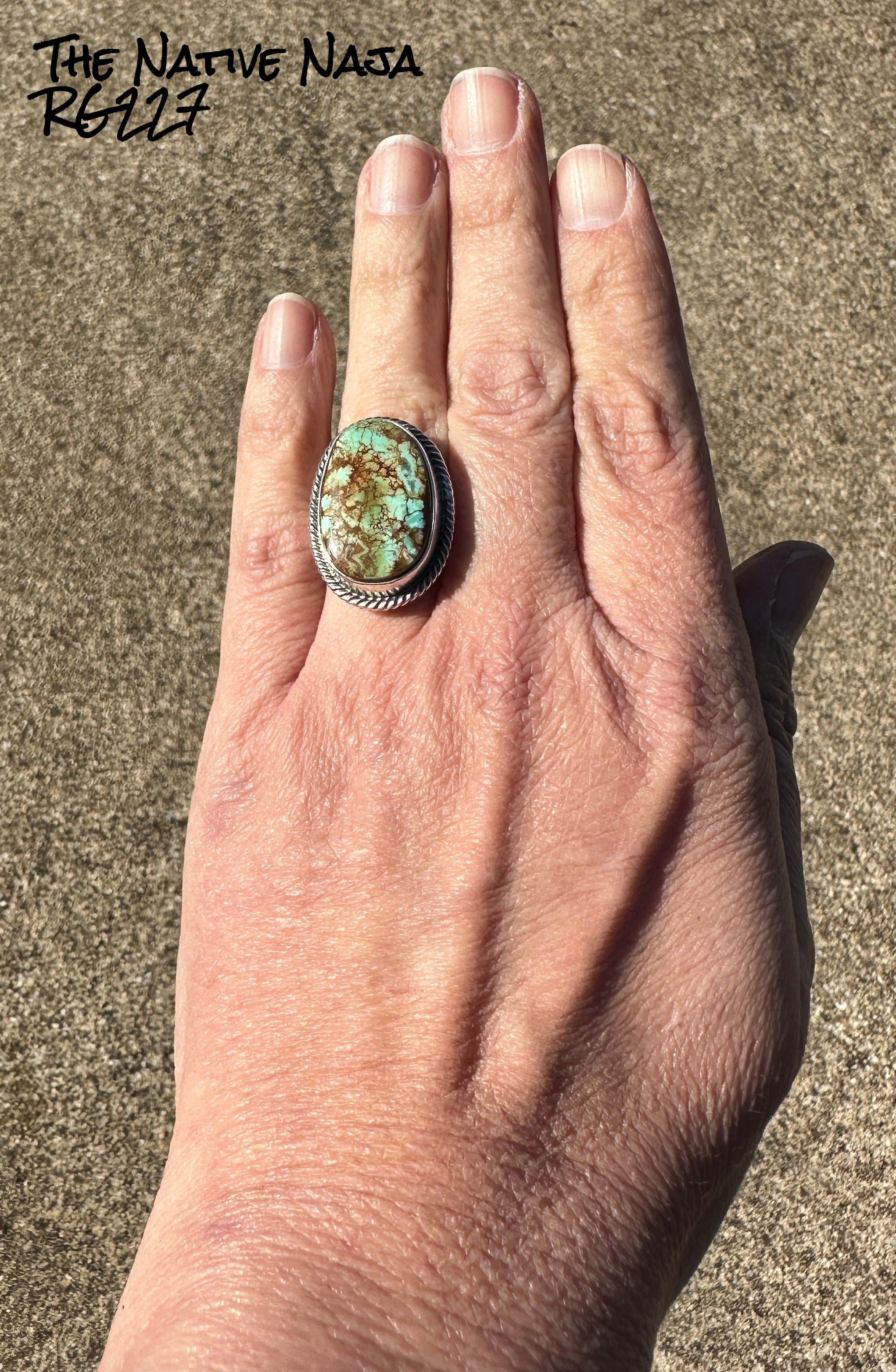 Stunning Navajo Jesse Martinez Royston Turquoise & Sterling Silver Adjustable Ring RG227