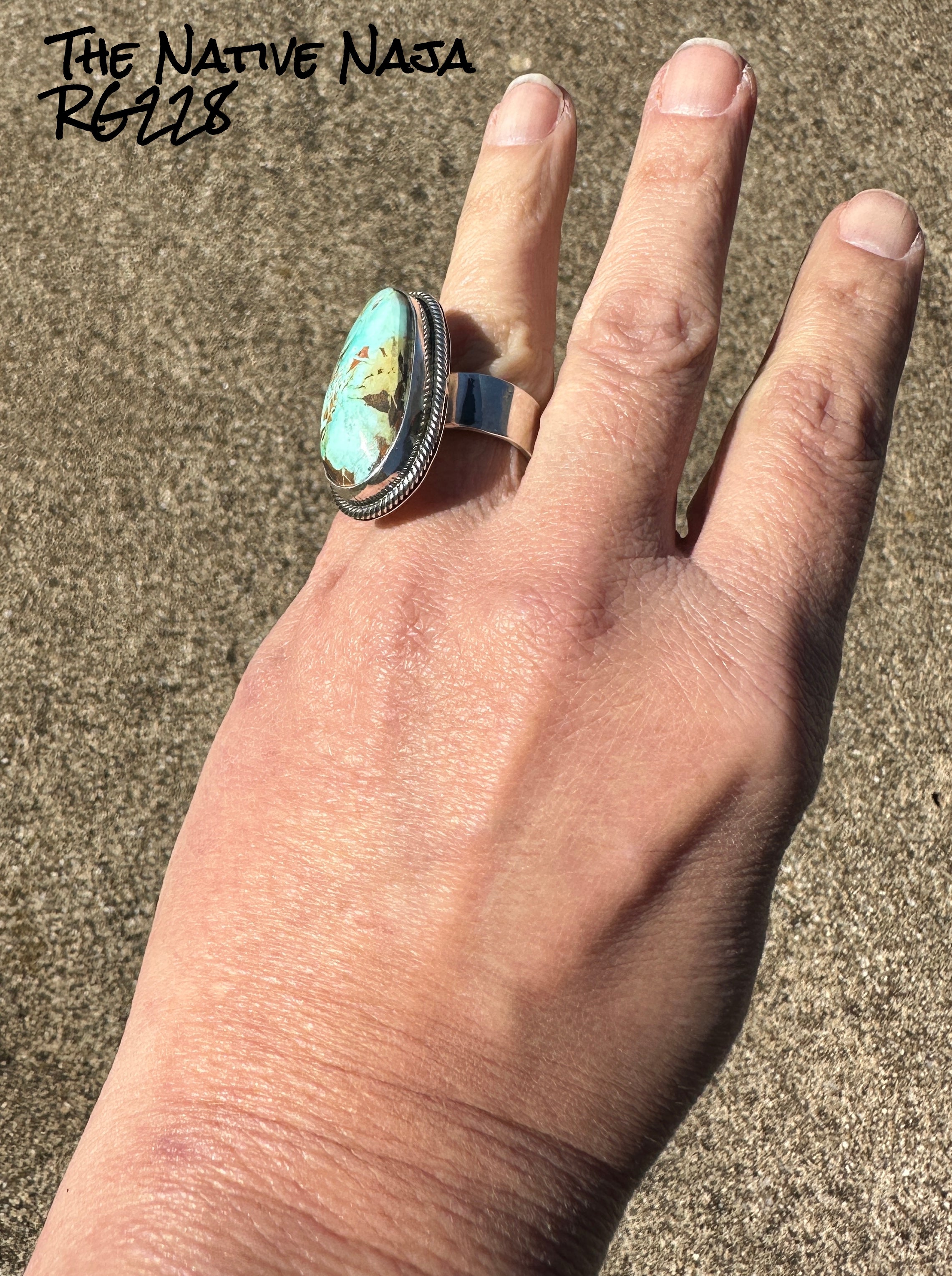 Stunning Navajo Jesse Martinez Royston Turquoise & Sterling Silver Adjustable Ring RG228